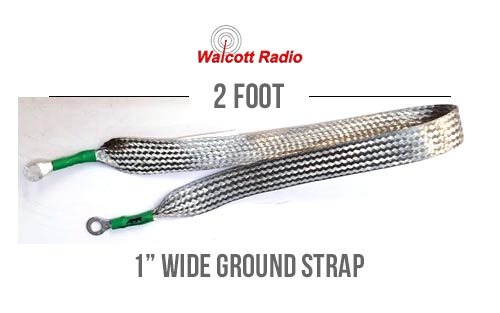 24 Inch Long One Inch Wide Tinned Copper Ground Strap with Ring Terminals